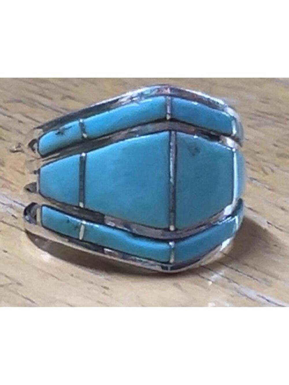 Navajo sterling silver turquoise inlay ring size 7 -Andrew Enrico
